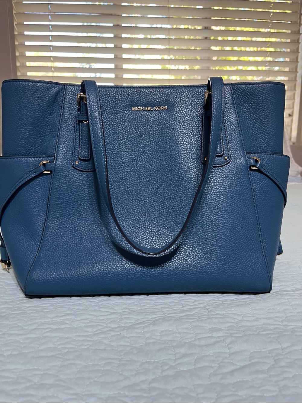 Michael Kors Navy Blue Pebbled Leather Tote